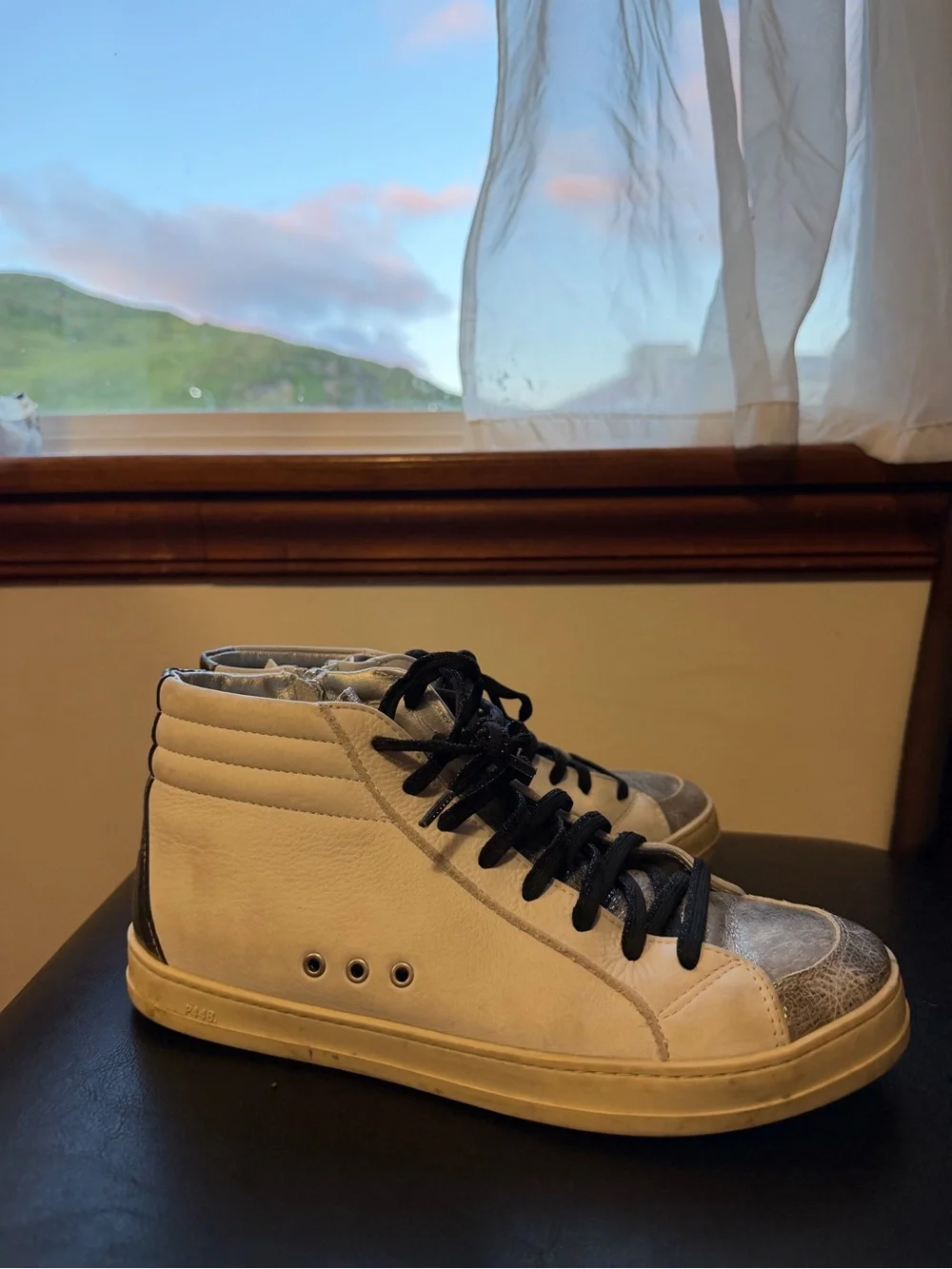 P448 Silver High-Top Sneakers with Black Accents